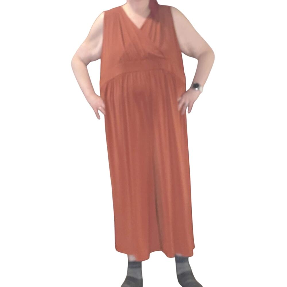 Catherine's Rust Wide Leg Sleeveless Jumpsuit 3X Plus Surplice Wrap Front